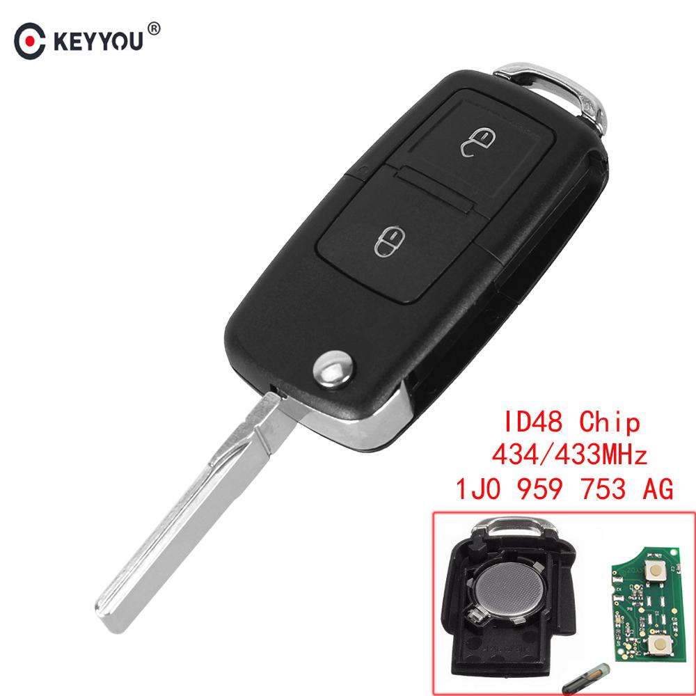 2 кнопки выкидной дистанционный ключ подходит для VOLKSWAGEN VW Golf 4 5 Passat B5 B6 Polo Touran 434 МГц ID48 чип