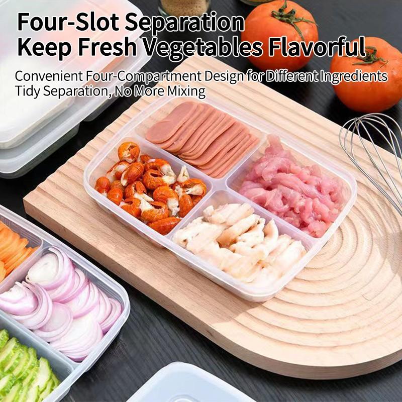 4 сетки, ящик для хранения продуктов питания, фруктов, портативное отделение, органайзеры для холодильника, морозильной камеры, упакованное мясо, лук, имбирь, прозрачный, хрустящий