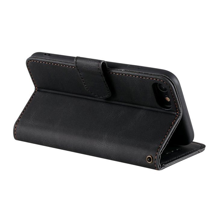Étui portefeuille - iPhone SE 2022, SE 2020, 8, 7, 6, 6s - Noir - Support intégré - Cuir synthétique