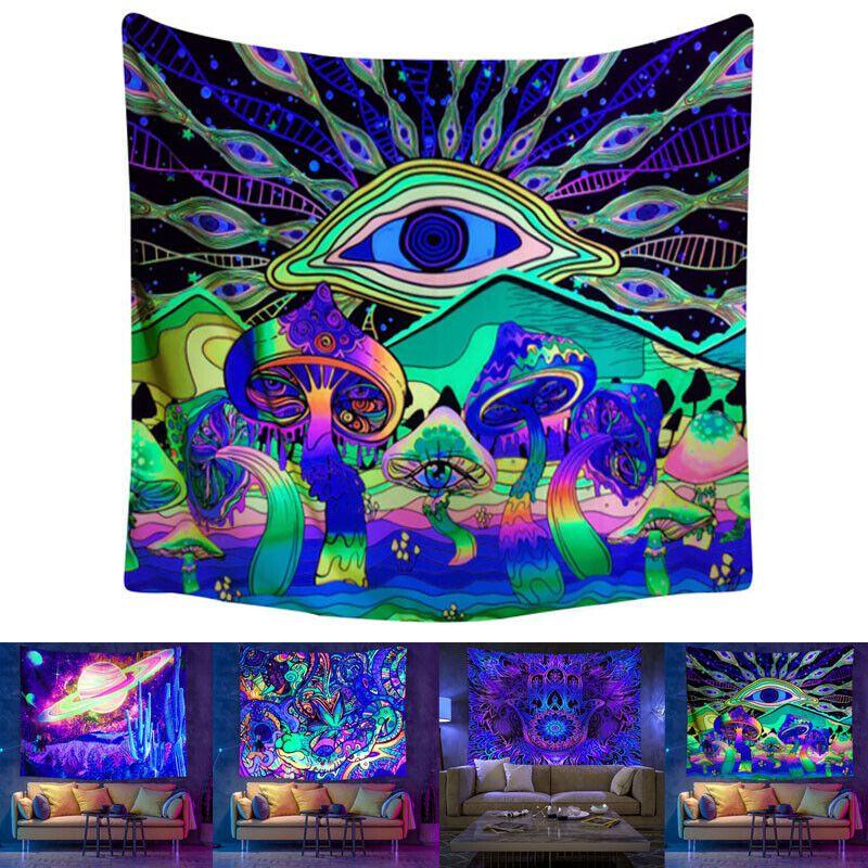 Хэллоуин Гобелен с черепом и флуоресцентным скелетом для декора комнаты в ультрафиолетовом свете