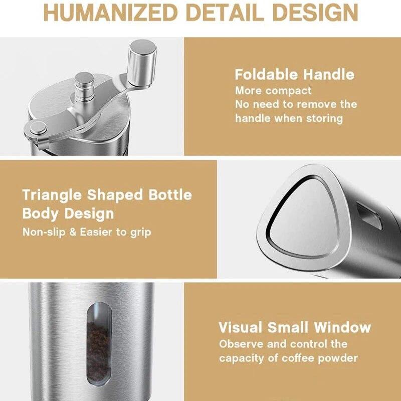 Ручная кофемолка из нержавеющей стали, ручная машина для измельчения кофейных зерен, зерновая мельница, кухонный инструмент ручной работы, кофемолки, принадлежности для кофе