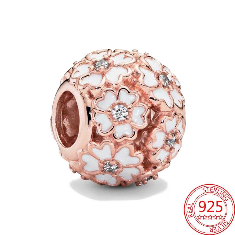 Classic 925 Silver Rose Gold Heart&Ball&Lucky Bead Charm Fit Bracelet DIY Jewelry