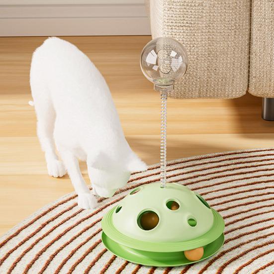 Interactive Cat Treats Dispenser Toy Leaking Food Ball Pet Feeder Toy Puzzle Pet Slow Feeder with Ball Track for Indoor Cats Dogs