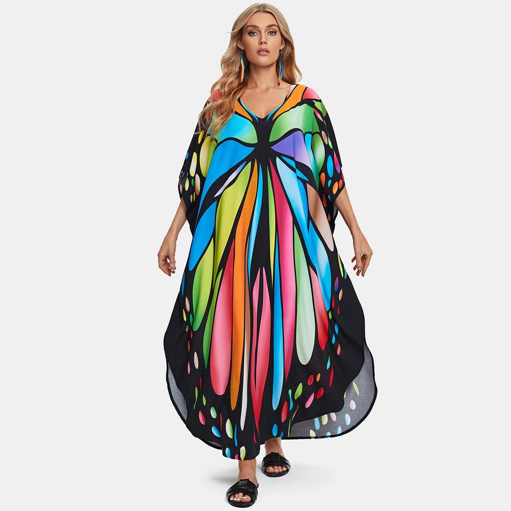 Пляжные кафтаны для женщин с принтом бабочки и попугая, летние платья больших размеров, праздничные купальные костюмы, дропшиппинг