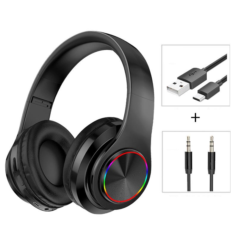 Беспроводные наушники со светодиодной подсветкой, музыкальная гарнитура Bluetooth 5,0 с микрофоном, складные наушники HiFi с поддержкой SD TF-карты, FM-радио