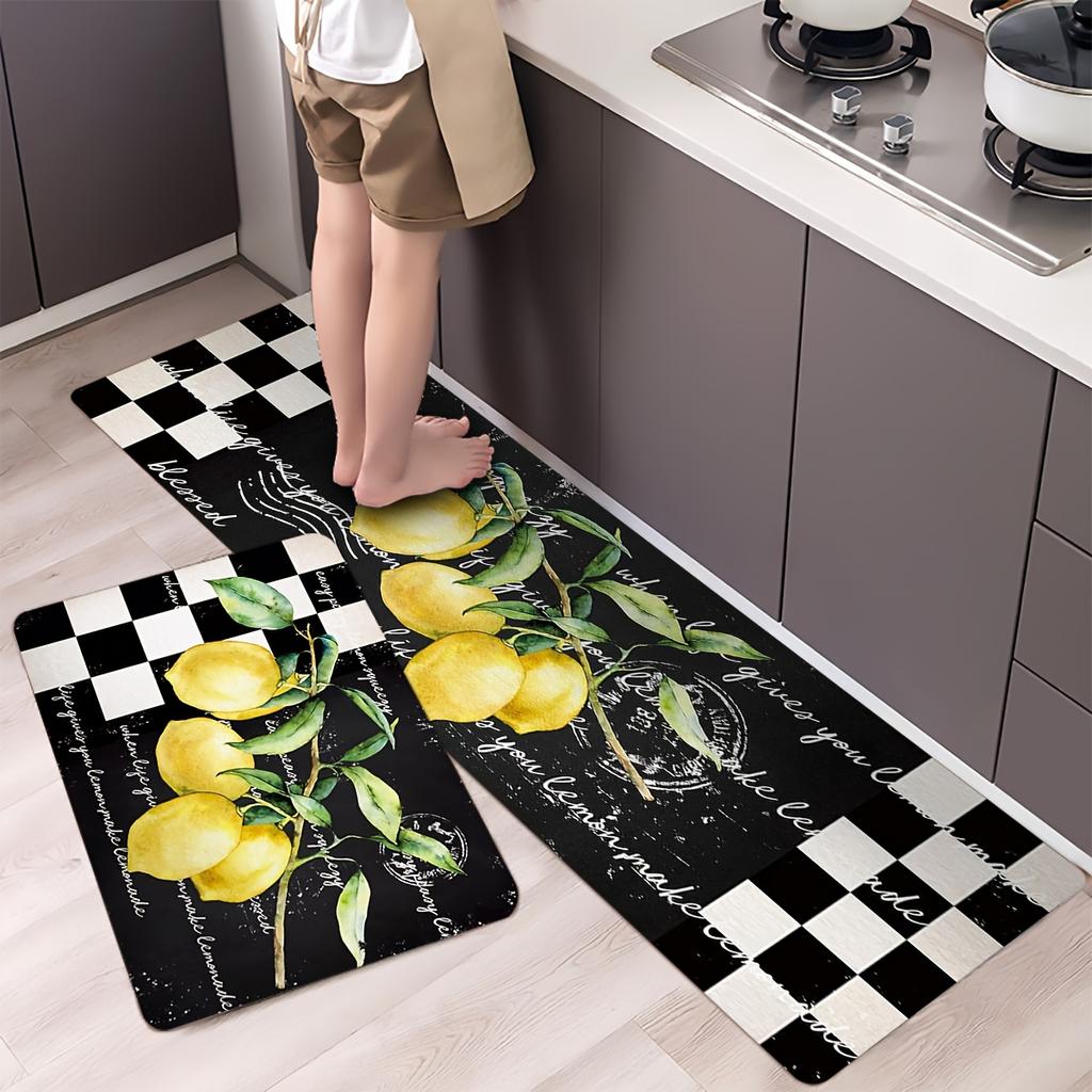 Luxury Creative Lemon Pattern Kitchen Mat Soft Thickened Kitchen Floor Mat Waterproof Non-slip Oil-proof Floor Mat Runner Rug