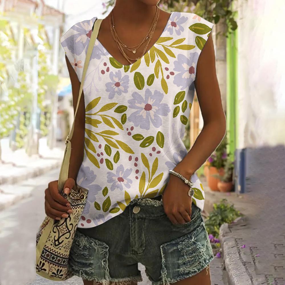 Summer Flower Art 3D Print Tank Tops Women Streetwear Fashion Oversized V-Neck Vest Off Shoulder Sleeveless Woman Camisole