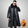 Men's Lapel Fur One-piece Mid-length Artificial Leather Jacket, Thickened Knee-length Warm Artificial Leather Coat