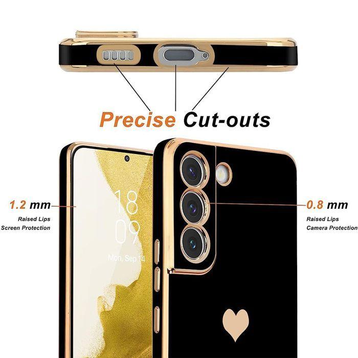 Защитный чехол - BOOLING - Samsung Galaxy S21 - Черный силикон - Узор Золотое Сердце - Ударопрочный