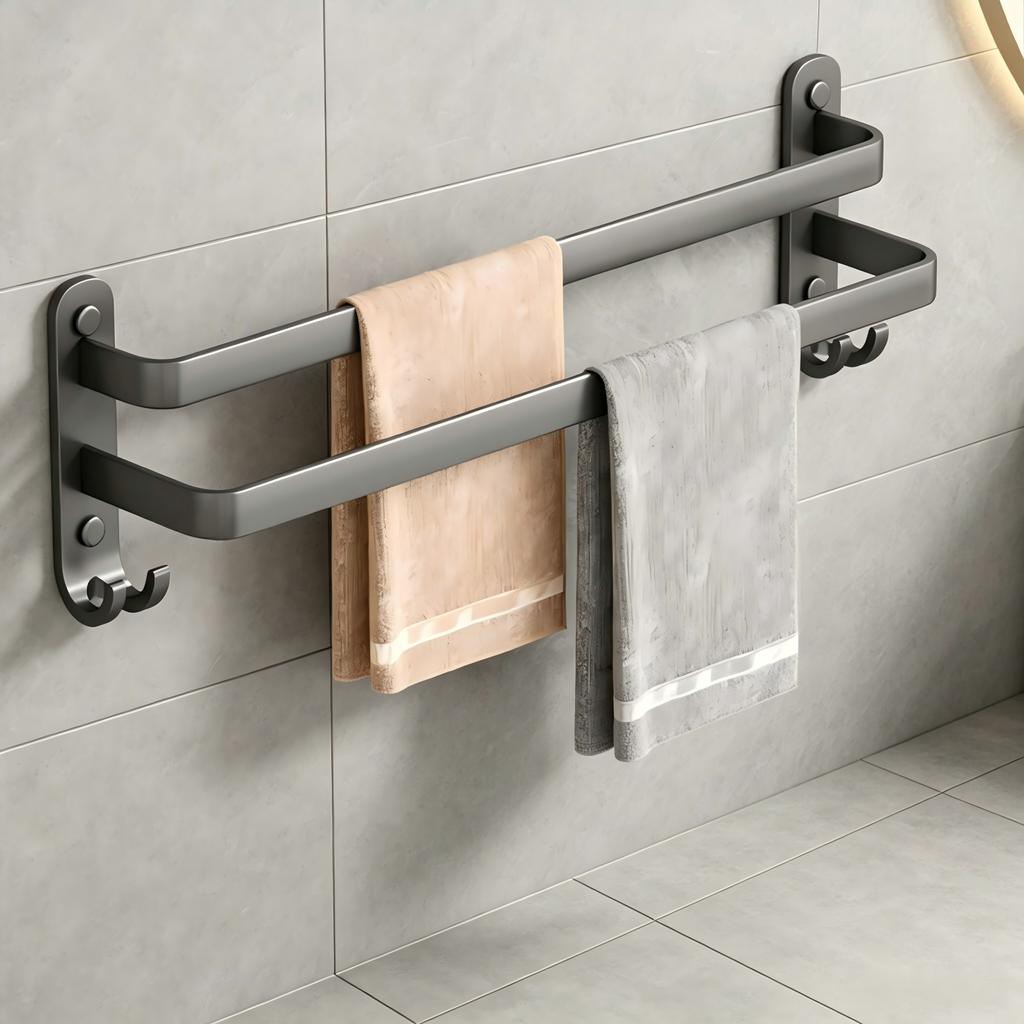Gun Gray Towel Rack, No-drill Bathroom Wall-mounted Bathroom Towel Hanging Rod Storage Rack Toilet Storage Hanger