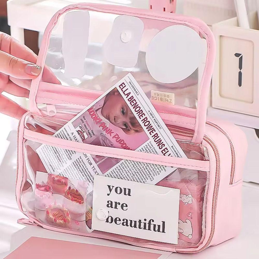 Multi-layer Transparent Pen Bag Large Capacity Stationery Box Transparent Pencil case Students