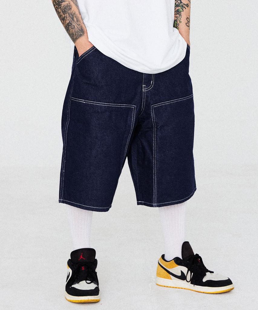 PHILIPPAKER Bluebase Carpenter Wide Bermuda Denim Shorts Deep Blue