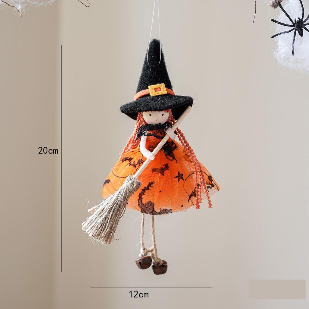 1PC Halloween Decoration Mesh Broom Girl Angel Pendant New Bell Hanging Foot Doll Holiday Decoration