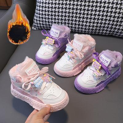 Зимние новые теплые хлопковые туфли 2024 года с плюшевыми и утолщенными зимними сапогами. Тренд детской обуви.