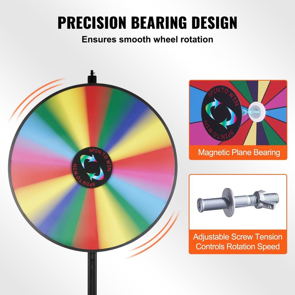 36 inch Spinning Prize Wheel, 18 Slots Spinning Wheel, Roulette Wheel with a Dry Erase and 2 Markers, Tabletop or Floor Standing Win Fortune Spin