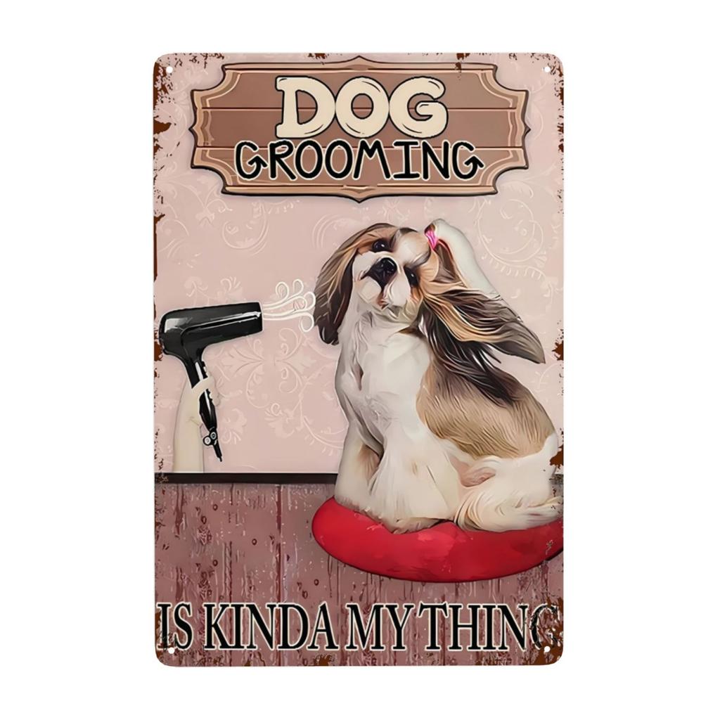 Dog Salon Vintage Wall Metal Sign, Dog Grooming Salon Sign Farmhouse Country Kitchen Home Garden Wall Decor Art 8x12 Inch