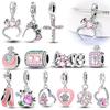 Pink Series Beads Copper Bear Love Bike Dance Shoe Charms Fit Original Bangle Bracelet Pendants Diy Jewelry Gift For Women