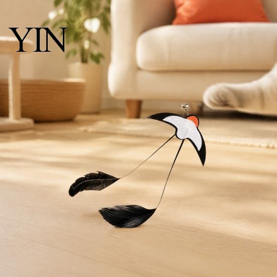Cat Chasing Toys Interactive Swallow Toy, Feather Wand Toy with Bell, Flying Bird for Cats Indoor Hunting Instinct Exercise and Play