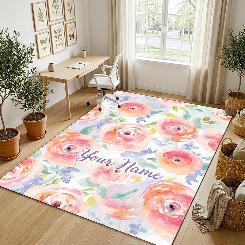 Water Lily Theme Soft Crystal Velvet Rug Custom Name & Text Print Non Slip Floor Rug for Bedroom Living Room