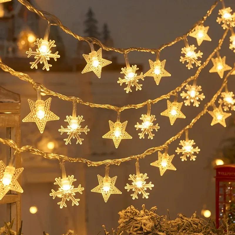 3M 2025 Christmas Decoration for Home Christmas Lights Snowflake String Lights Fairy LED Lamp New Year 2026 Tree Garden
