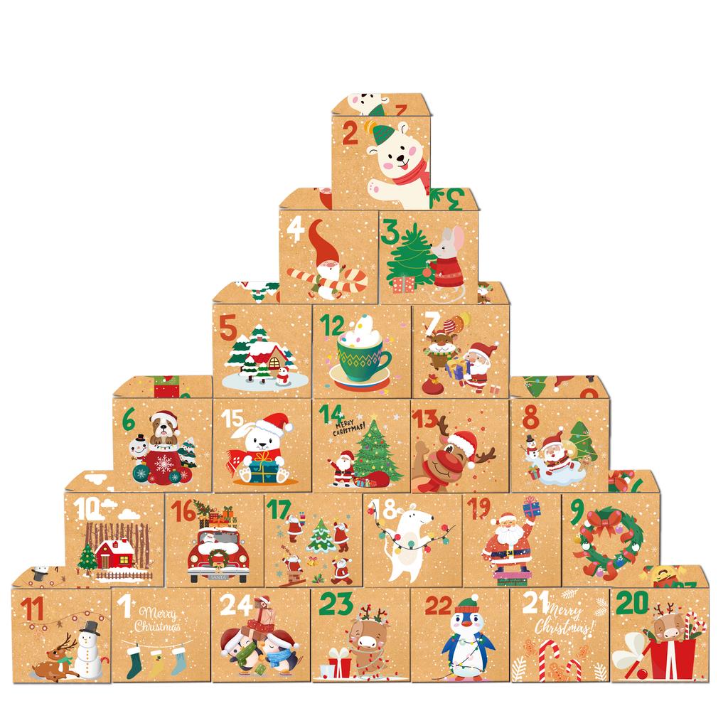 24pcs Kraft Paper Christmas Advent Calendar Box Candy Box 24 Days Countdown Calendar Gift Boxes Navidad Xmas Decor Number Boxes
