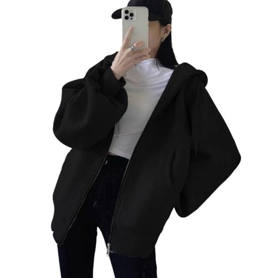 Women's Zip Up Sweatshirt Fleece Lined Hoodies Oversized Long Sleeve Hooded Coat with Pockets