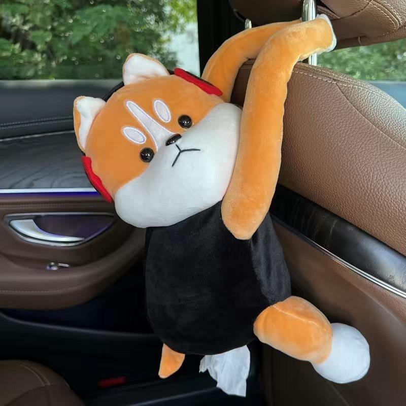 Мультяшный плюшевый автомобильный держатель для салфеток на подлокотник: Милый подвесной диспенсер для бумаги и украшение интерьера