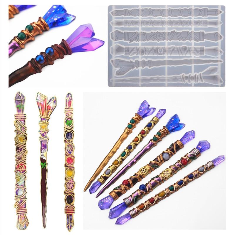 DIY Crystal Epoxy Resin Mold Magic Wand Scepter Ceremony Hairpin Mirror Silicone Mold for Resin