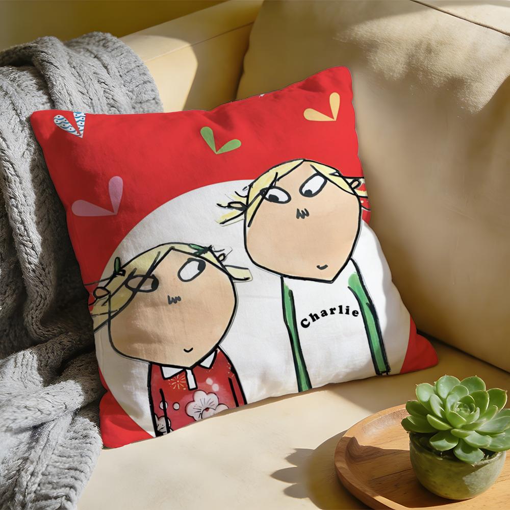 Cushion Cover Washed Linen Soft Breathable Decorative Case for Sofa Home Pillow cover CCharlie and Lola Anime