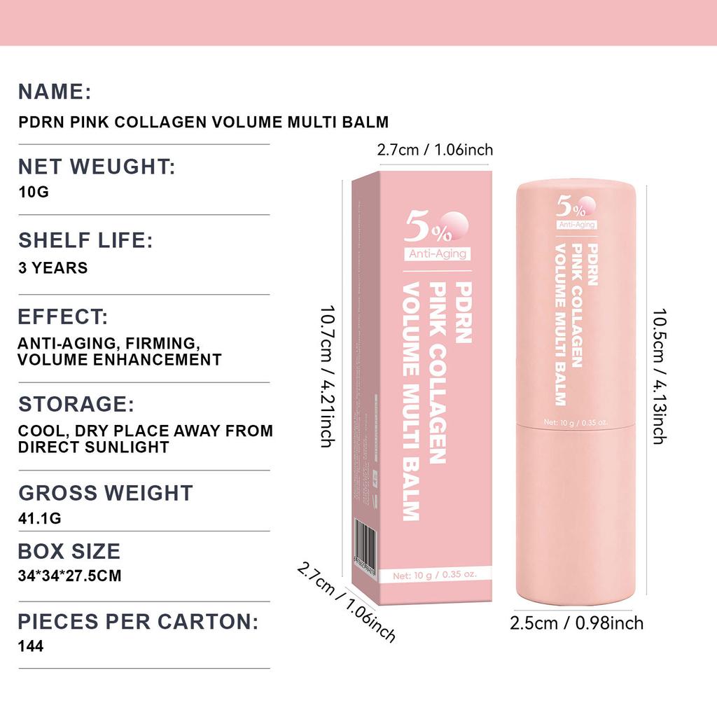 PDRN Pink Collagen Plumping Lip Balm 10g, Multi-Effect Hydration Nourishes & Reduces Lip Lines