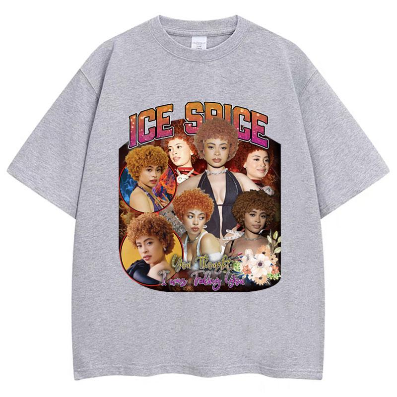 90s Vintage Rapper Ice Spice Tshirt Unisex Women Oversized T Shirts Popular Hip Hop Fashion Casual Pure Cotton Tshirts Streetwear
