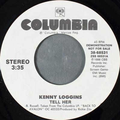 7-дюймовая пластинка КЕННИ ЛОГГИНС - Скажи ей 3868531PROMO Columbia 1988 США Рок Б/У