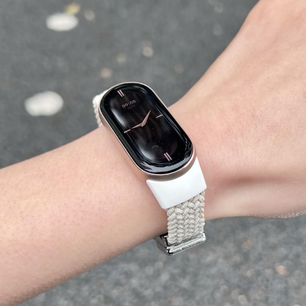 The elastic nylon woven bow magnetic buckle strap is suitable for the Mi Band 9th generation wristband Mi 8 women's strap