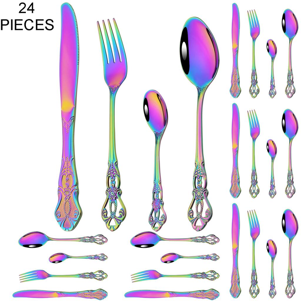 24 шт. винтажный золотой набор столовых приборов из нержавеющей стали, набор столовых приборов, нож, вилка, кофейная ложка, посуда, кухонное серебро, набор столовых приборов