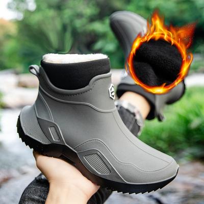 Короткие резиновые сапоги для мужчин и взрослых, водонепроницаемые, женские, нескользящие, износостойкие, с плюшевой подкладкой, теплые, модные, водонепроницаемые сапоги