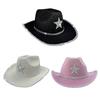 Cosplay Cowboy Hat for Adult Wide Brims Glittering Powder Hat with Star Role Play Cowboy Hat Carnivals Party Costume Hat