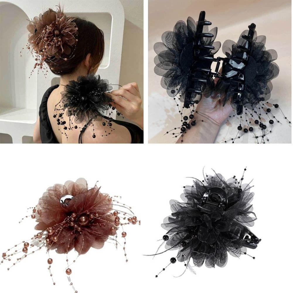 Peony Flower Hair Claw Tassel Shark Clip Elegant Crab Hair Clips Women