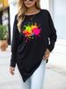 Женская футболка оверсайз с длинным рукавом на весну/осень, асимметричный подол, модный принт, топ с длинным рукавом