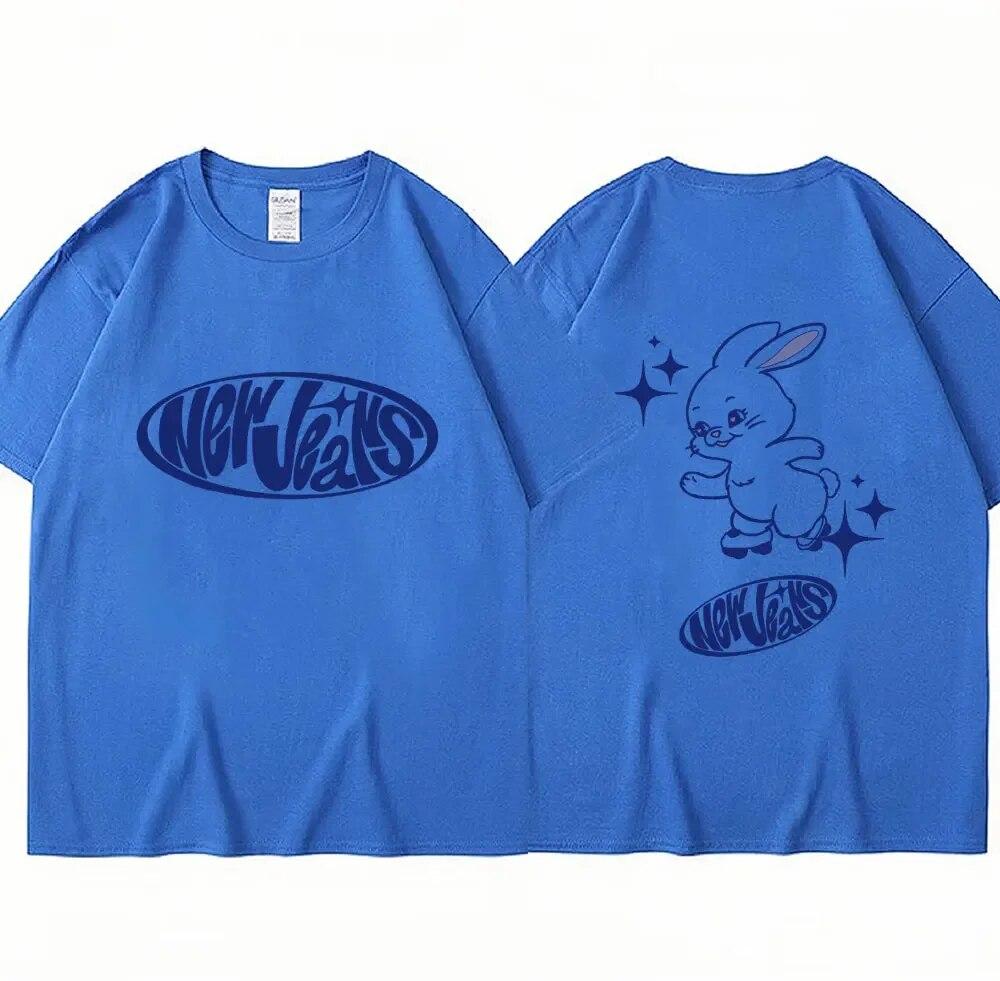 NewJeans Футболка с принтом кролика Модные милые футболки Kpop унисекс женские корейские с коротким рукавом негабаритные повседневные хлопковые футболки уличная одежда