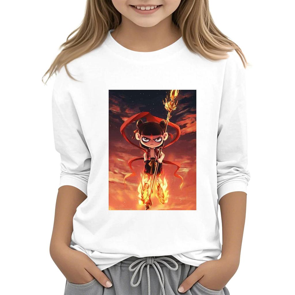 Топы с принтом для девочек 5-16 лет с круглым вырезом и рукавами 3/4 Футболки Модные топы Наряды Футболки