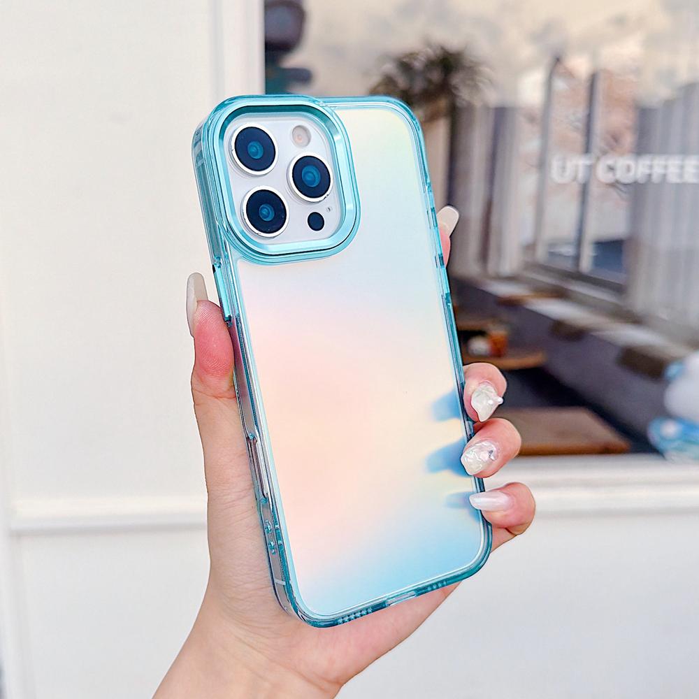 KEYSION Модный цветной лазерный градиентный чехол для телефона iPhone 16 Pro Max Мягкий ударопрочный задний чехол из ТПУ+ПК для iPhone 16 Plus