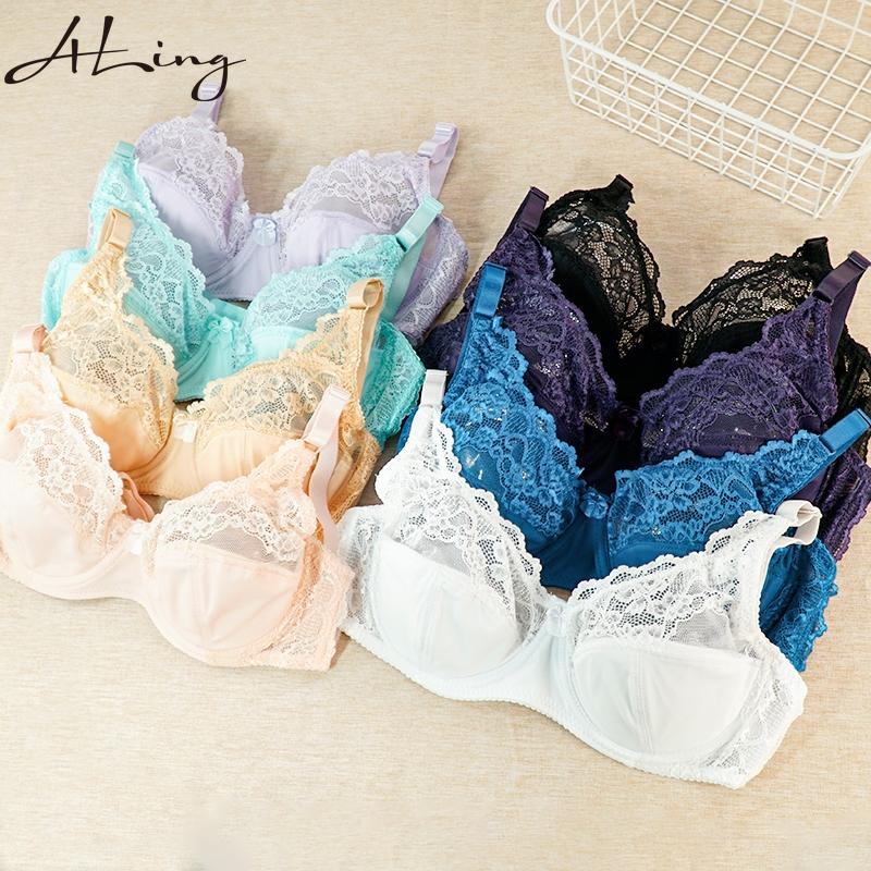 Plus Size Women Ultrathin Bra Underwire Push-Ups Lace Bras Brassiere Larger Breast Solid Color 3/4 Big Cup 38-44 BC