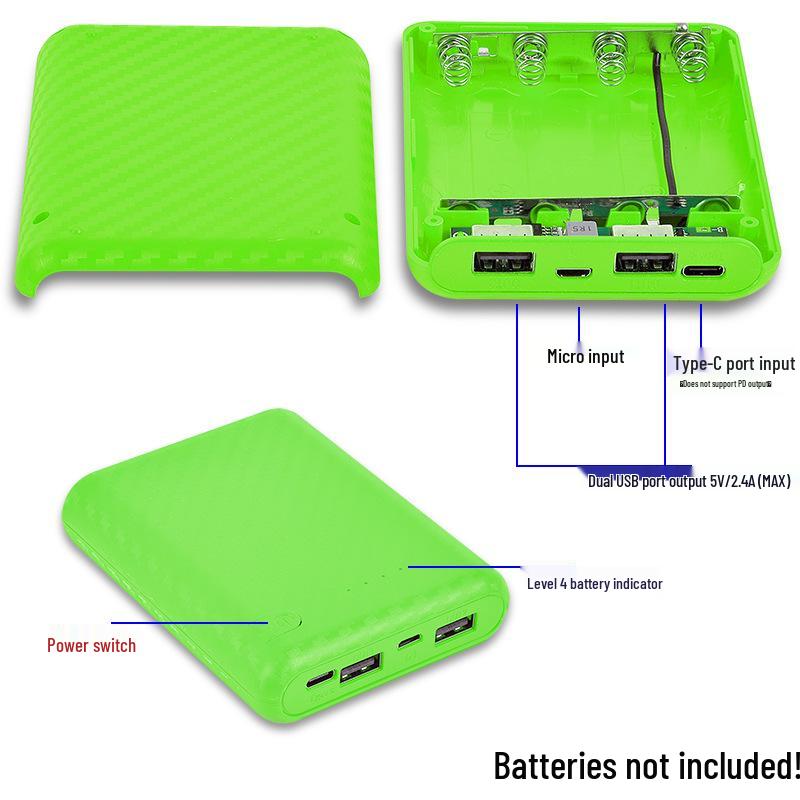 4-секционный корпус Power Bank для батарей 18650, комплект