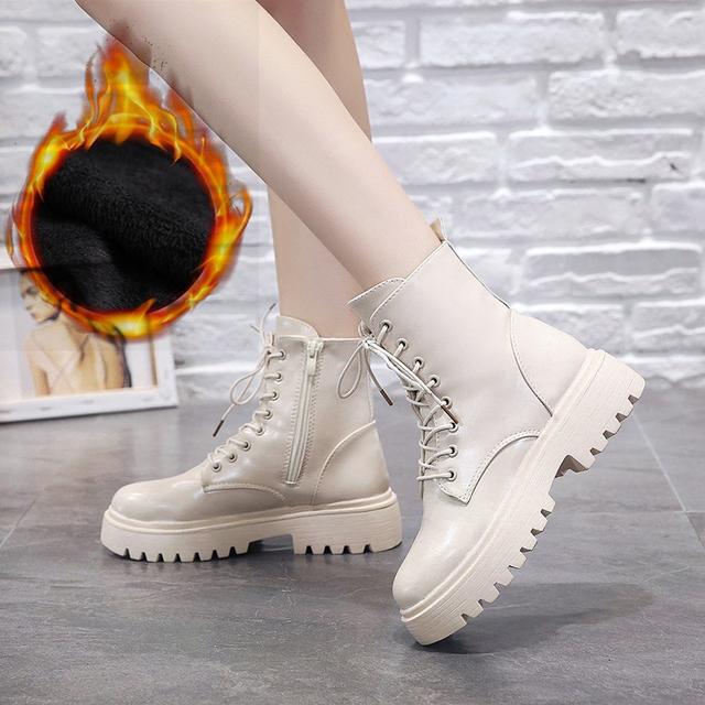 Winter Women Boots Fashion Martin Ankle Boots Woman Shoes Platform Boots Lace -Up Ladies Motorcycle Booties Zapatos De Mujer