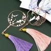 1Pcs Vintage Chinese Style Fan Shape Flower Cat Tassels Metal Bookmarks Book Marker Page Holder Gift Stationery School Supplies