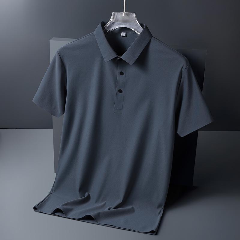 Men's Trendy Seamless Ice Silk Polo Shirt - Short Sleeve, High Quality, Lapel Design for Summer