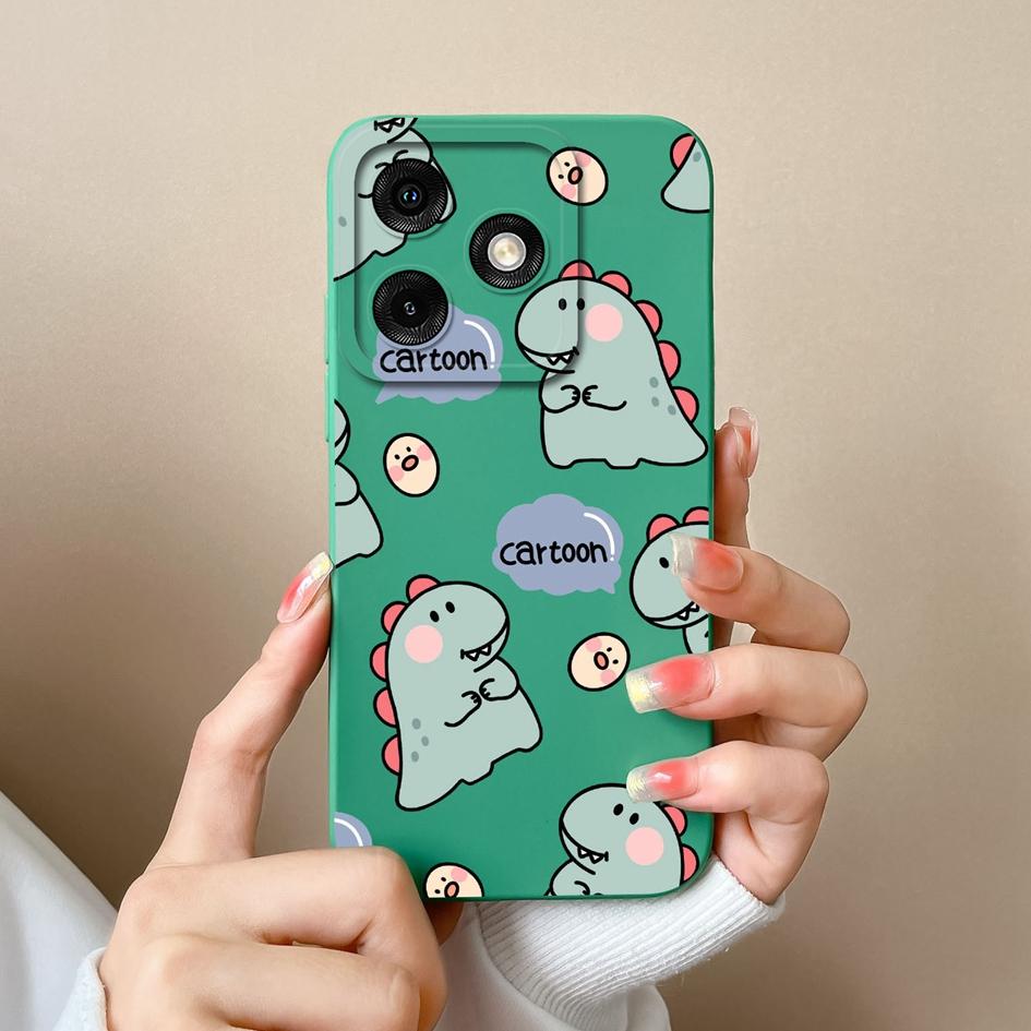For Infinix Note 40 5G Smart 8 Pro Itel P55 4G Tecno Pova 6 Neo Back Cover Matte Soft Silicone Cartoon Dinosaur Pattern Camera Protection Bumper Cases