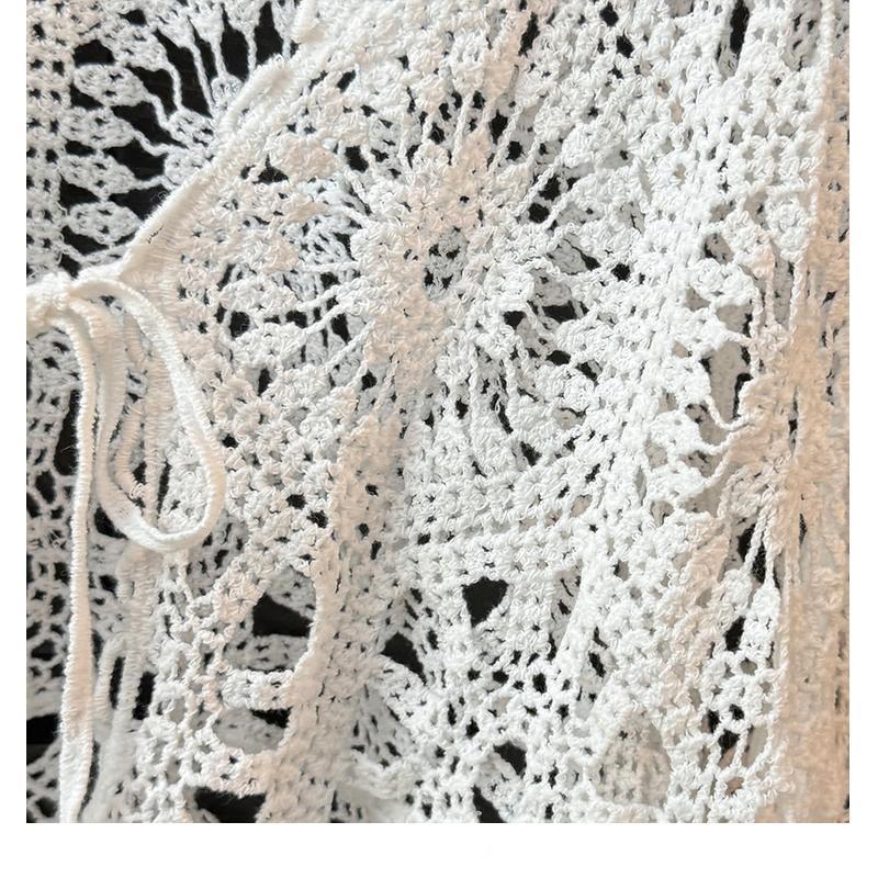 Богемный вязаный кардиган на завязках крючком - Женский топ с длинным рукавом для защиты от солнца