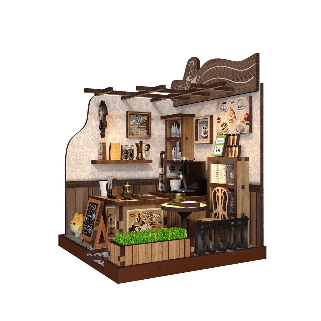 Мини-дом Кантри Кафе Сборный комплект миниатюрного дома с книжным уголком и светодиодной подсветкой для кукольного домика, для начинающих