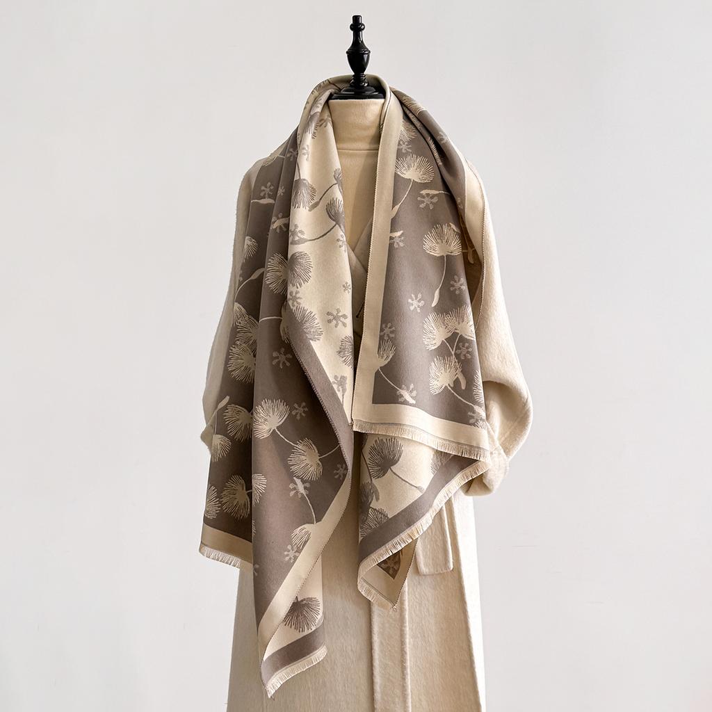 Winter Warm Cashmere Feather Scarf for Women Luxury Jacquard Pashmina Shawl Wrap Neckerchief Female Design Echarpe Bufanda